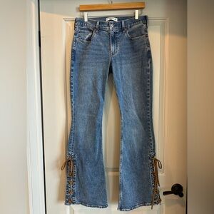 Abercrombie & Fitch Mid Rise Boot Cut Jeans with Suede Lace-Up Detail